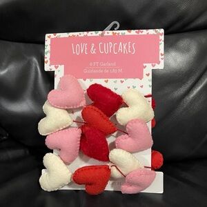 Valentines Love and Cupcakes Heart Garland - Valentines Felt Hearts Garland